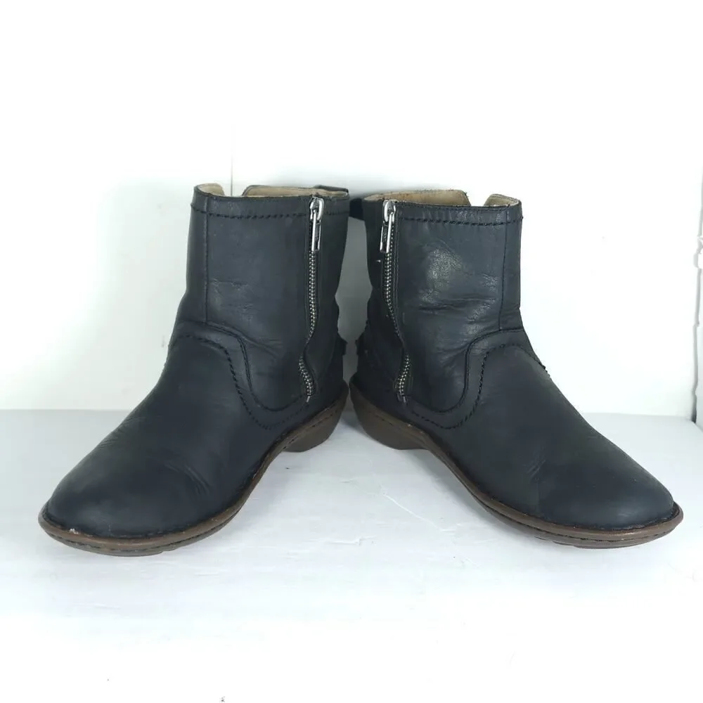 UGG Women's Neevah US6 Black Leather Sheepskin Lined Side Zip Ankle Boots Bootie